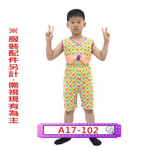 A17-102.男紫格子啦啦.舞台.表演服.兒童