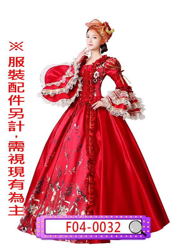 F04-0032.酒紅碎花宮廷.宮廷.王子.公主.歐洲.酒紅色