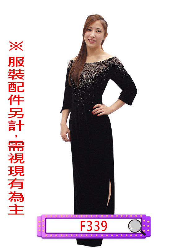 F339.黑絲絨金珠珠7分袖長禮服.春酒.尾牙.年會.婚宴.宴會.主持人.