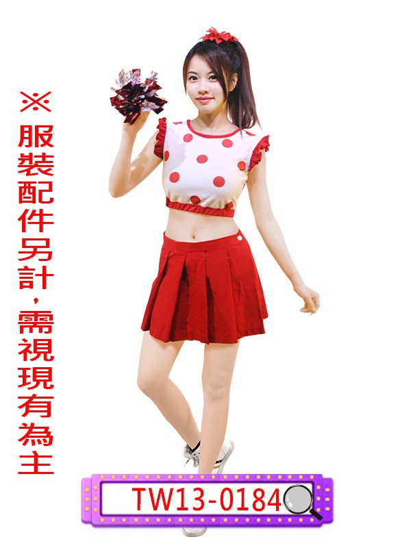 TW13-0184.女紅白點點衣&紅百褶裙.舞台表演服.春酒.尾牙.年會